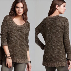 Free People Jeepster Green Open Knit Wool Blend Pullover Sweater Size L